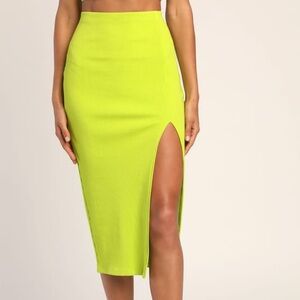 Lulu's Neon Green Midi Skirt